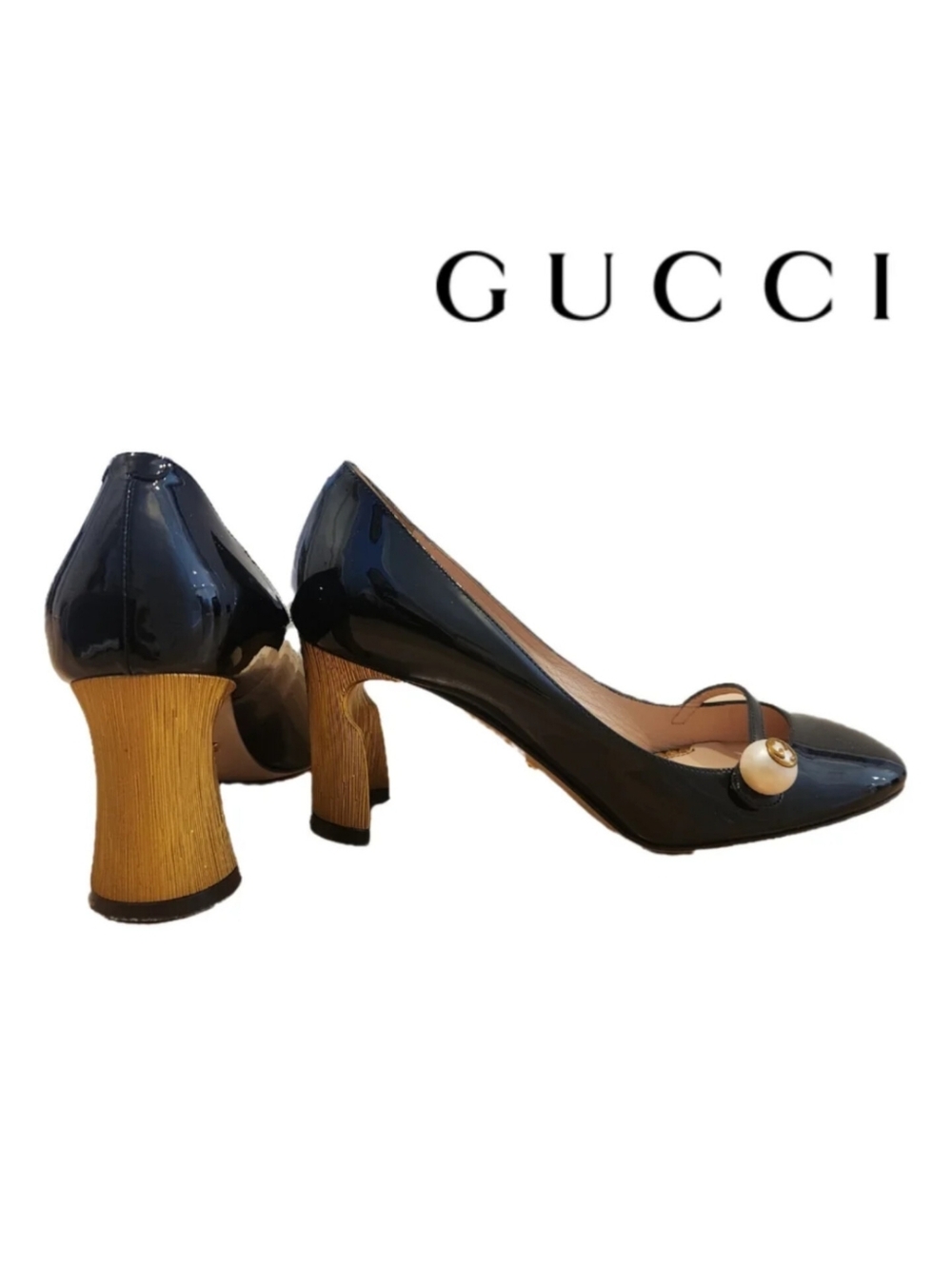 36.5 Gucci Vernice Pearl Arielle Mary Jane Pumps